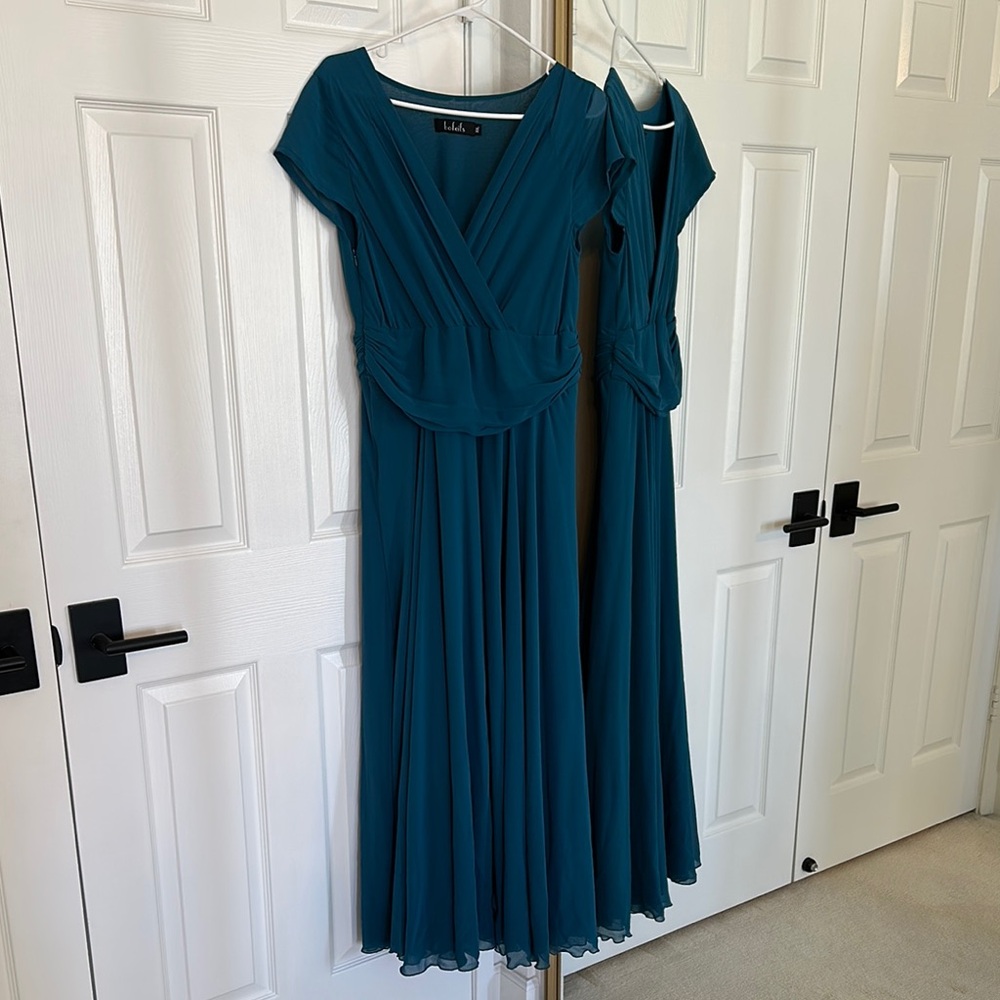 Blue Pleated Maxi Dress V-neck Wedding Guest